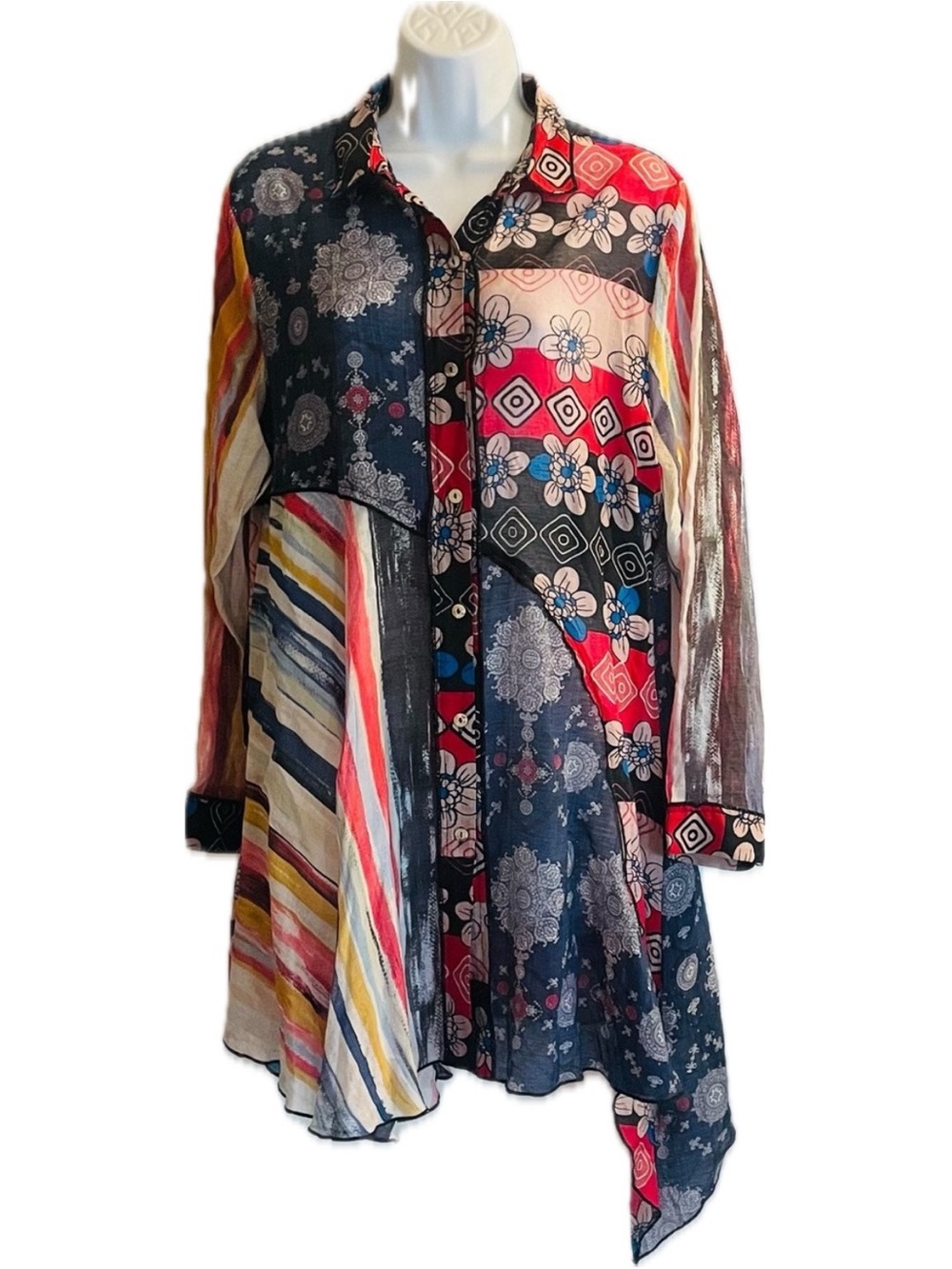 Shana Patchwork Floral & Stripe Button-Front Tunic - Multicolor